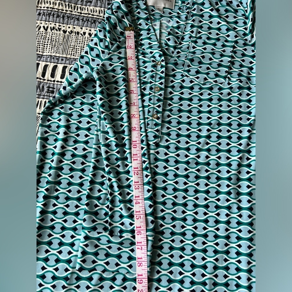 Donna Morgan Blue Patterned Midi Shirt Dress Resort Wear Swim Coverup Size 4 - Picture 12 of 13